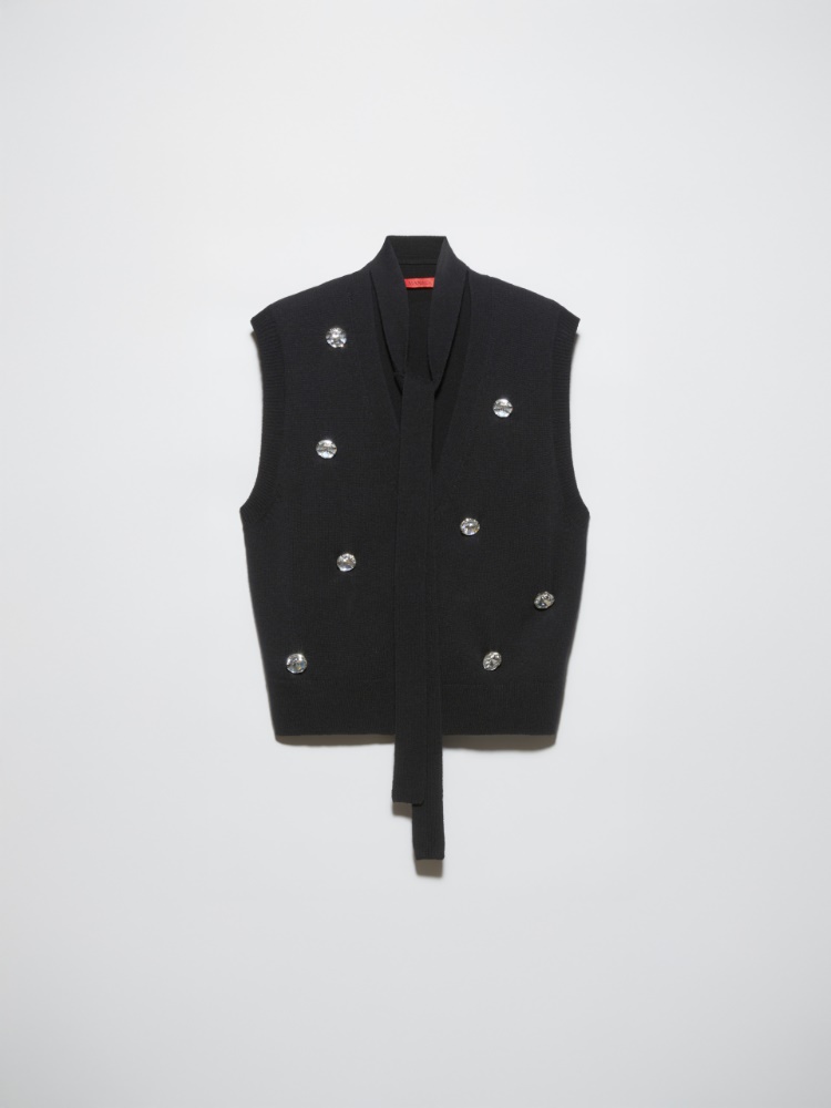 Wool and leather blouson jacket, black | MAX&Co. Rhinestone-embellished knit gilet - BLACK - MAX&Co.